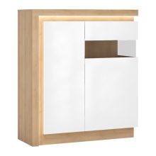 Komód LYOV04P, tölgy riviera/fehér extra magasfényű, LEONARDO