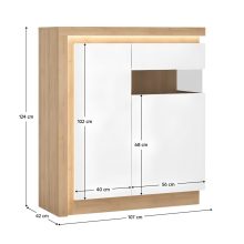 Komód LYOV04P, tölgy riviera/fehér extra magasfényű, LEONARDO