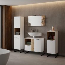 Tükör LED világítással, fehér/artisan tölgy, CUBO CUB04