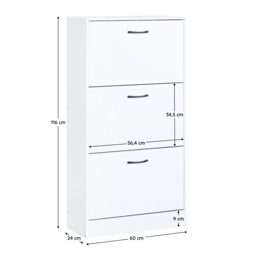 Cipőtároló, 3 soros, fehér, BOTORIA